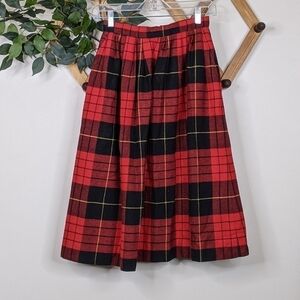 Vintage Claude Tartan Check Plaid Wool A-Line Midi Skirt